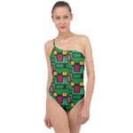 Rectangles on a green background                                                       Classic One Shoulder Swimsuit