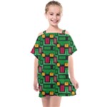 Rectangles on a green background                                                     Kids  One Piece Chiffon Dress