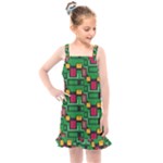 Rectangles on a green background                                                     Kids  Overall Dress