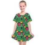 Rectangles on a green background                                                     Kids  Smock Dress