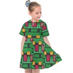 Rectangles on a green background                                                    Kids  Sailor Dress