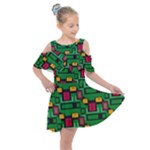 Rectangles on a green background                                                     Kids  Shoulder Cutout Chiffon Dress