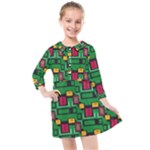 Rectangles on a green background                                                      Kids  Quarter Sleeve Shirt Dress