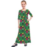 Rectangles on a green background                                                       Kids  Quarter Sleeve Maxi Dress