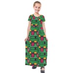 Rectangles on a green background                                                      Kids  Short Sleeve Maxi Dress