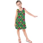 Rectangles on a green background                                                       Kid s Sleeveless Dress