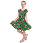 Rectangles on a green background                                                            Kids  Short Sleeve Dress