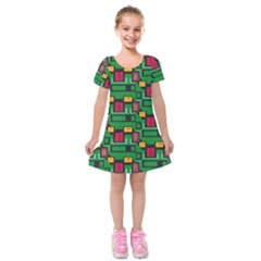 Rectangles on a green background                                                            Kids  Short Sleeve Velvet Dress from ArtsNow.com