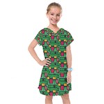 Rectangles on a green background                                                         Kids  Drop Waist Dress