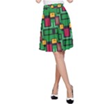 Rectangles on a green background                                                        A-line Skater Skirt