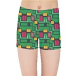 Rectangles on a green background                                                       Kids  Skinny Shorts