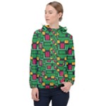 Rectangles on a green background                                                        Women Hooded Front Pocket Windbreaker