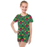 Rectangles on a green background                                                        Kids  Mesh Tee and Shorts Set