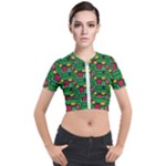 Rectangles on a green background                                                        Short Sleeve Cropped Jacket