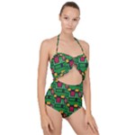 Rectangles on a green background                                                       Scallop Top Cut Out Swimsuit