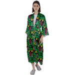 Rectangles on a green background                                                   Maxi Satin Kimono