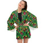 Rectangles on a green background                                                     Long Sleeve Kimono