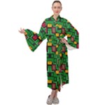 Rectangles on a green background                                                     Maxi Tie Front Velour Kimono