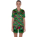 Rectangles on a green background                                                     Satin Short Sleeve Pyjamas Set