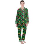 Rectangles on a green background                                                     Satin Long Sleeve Pyjamas Set