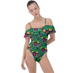 Rectangles on a green background                                                       Frill Detail One Piece Swimsuit