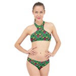 Rectangles on a green background                                                        High Neck Bikini Set