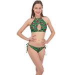 Rectangles on a green background                                                        Cross Front Halter Bikini Set