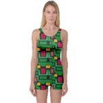 Rectangles on a green background                                                        Women s Boyleg One Piece Swimsuit