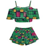 Rectangles on a green background                                                     Kids  Off Shoulder Skirt Bikini