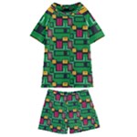 Rectangles on a green background                                                      Kids  Swim Tee and Shorts Set