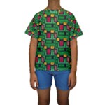 Rectangles on a green background                                                         Kid s Short Sleeve Swimwear