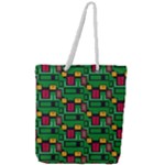 Rectangles on a green background                                                    Full Print Rope Handle Tote (Large)