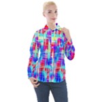 Red blue messy stripes                                                        Women s Long Sleeve Pocket Shirt