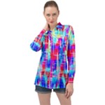 Red blue messy stripes                                                        Long Sleeve Satin Shirt