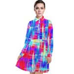 Red blue messy stripes                                                     Long Sleeve Chiffon Shirt Dress