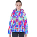 Red blue messy stripes                                                        Women s Hooded Puffer Jacket