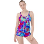 Red blue messy stripes                                                        Boyleg Tankini Set