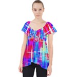 Red blue messy stripes                                                       Lace Front Dolly Top