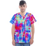 Red blue messy stripes                                                          Men s V-Neck Scrub Top