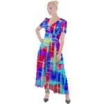 Red blue messy stripes                                                            Button Up Short Sleeve Maxi Dress