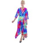 Red blue messy stripes                                       Quarter Sleeve Wrap Front Maxi Dress