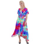 Red blue messy stripes                                                          Cross Front Sharkbite Hem Maxi Dress