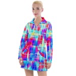 Red blue messy stripes                                                          Women s Hoodie Dress