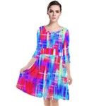 Red blue messy stripes                                                           Quarter Sleeve Waist Band Dress