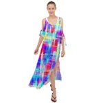 Red blue messy stripes                                                           Maxi Chiffon Cover Up Dress