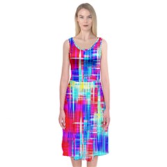 Red blue messy stripes                                                        Midi Sleeveless Dress from ArtsNow.com