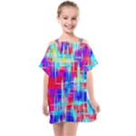 Red blue messy stripes                                                      Kids  One Piece Chiffon Dress