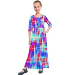 Red blue messy stripes                                                        Kids  Quarter Sleeve Maxi Dress