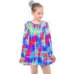 Red blue messy stripes                                                        Kids  Long Sleeve Dress