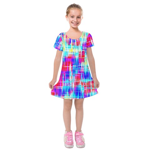 Red blue messy stripes                                                             Kids  Short Sleeve Velvet Dress from ArtsNow.com